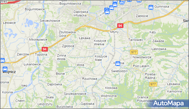 mapa Koszyce Małe, Koszyce Małe na mapie Targeo