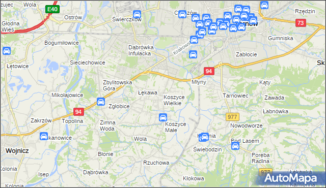 mapa Koszyce Wielkie, Koszyce Wielkie na mapie Targeo