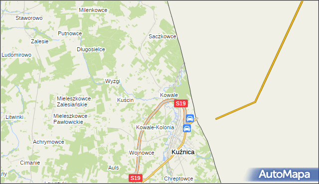mapa Kowale gmina Kuźnica, Kowale gmina Kuźnica na mapie Targeo