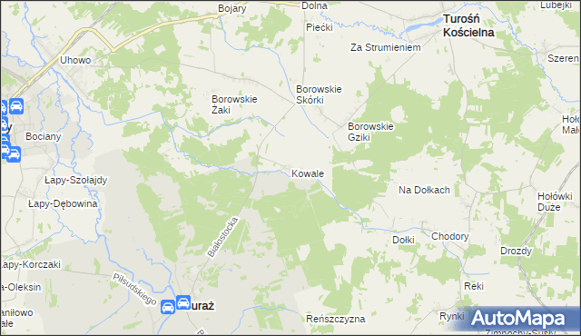 mapa Kowale gmina Suraż, Kowale gmina Suraż na mapie Targeo