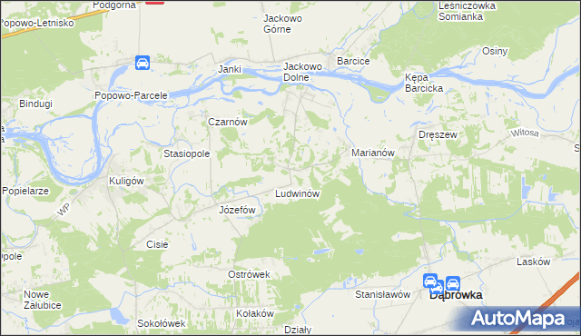 mapa Kowalicha gmina Dąbrówka, Kowalicha gmina Dąbrówka na mapie Targeo