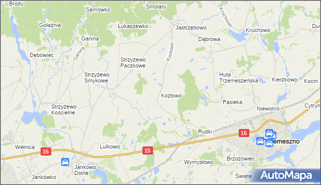 mapa Kozłowo gmina Trzemeszno, Kozłowo gmina Trzemeszno na mapie Targeo