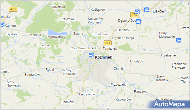 mapa Koźminek powiat kaliski, Koźminek powiat kaliski na mapie Targeo