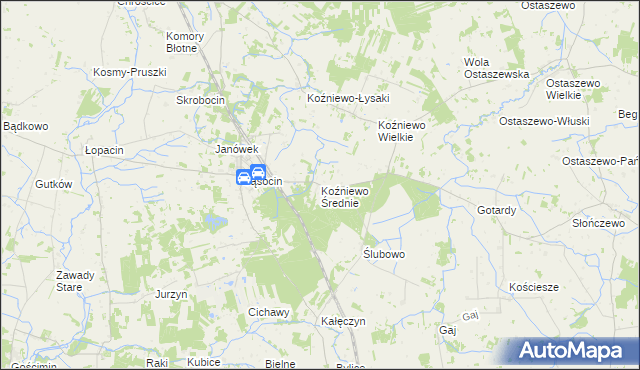 mapa Koźniewo Średnie, Koźniewo Średnie na mapie Targeo