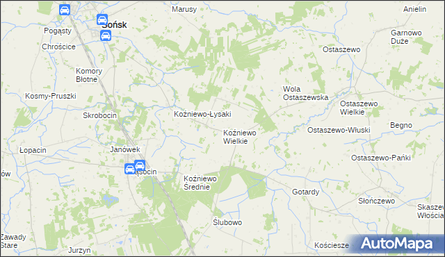 mapa Koźniewo Wielkie, Koźniewo Wielkie na mapie Targeo