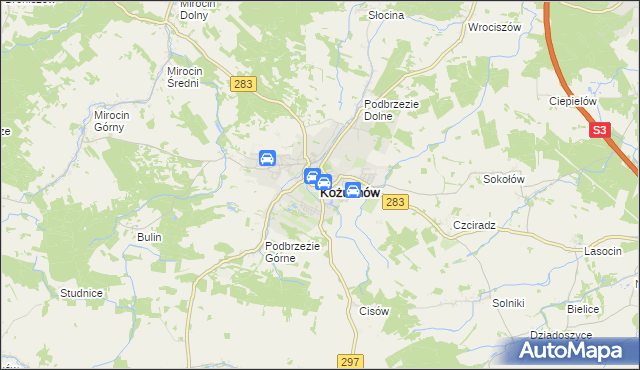 mapa Kożuchów powiat nowosolski, Kożuchów powiat nowosolski na mapie Targeo