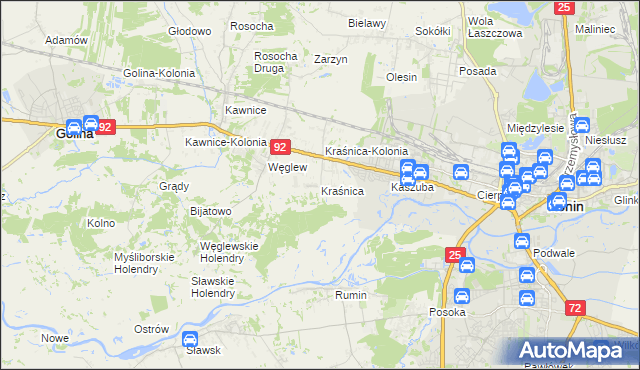 mapa Kraśnica gmina Golina, Kraśnica gmina Golina na mapie Targeo