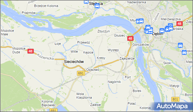 mapa Kresy gmina Sieciechów, Kresy gmina Sieciechów na mapie Targeo