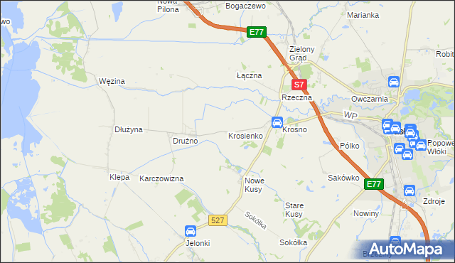 mapa Krosienko, Krosienko na mapie Targeo