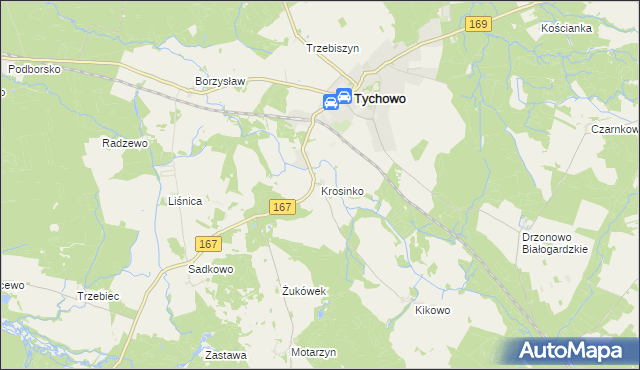 mapa Krosinko gmina Tychowo, Krosinko gmina Tychowo na mapie Targeo