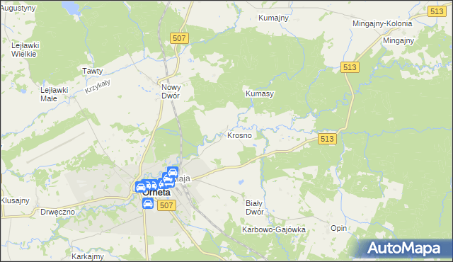 mapa Krosno gmina Orneta, Krosno gmina Orneta na mapie Targeo
