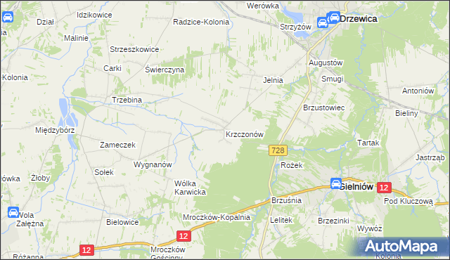 mapa Krzczonów gmina Drzewica, Krzczonów gmina Drzewica na mapie Targeo