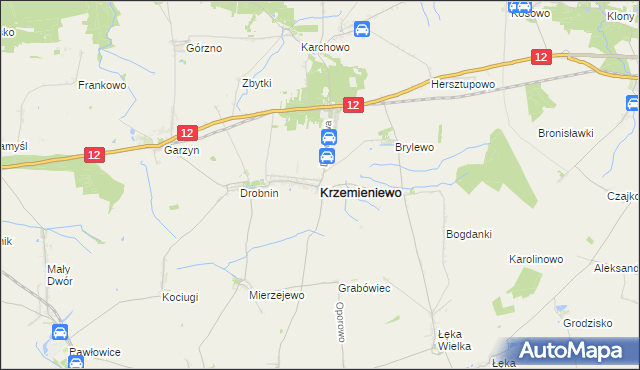 mapa Krzemieniewo powiat leszczyński, Krzemieniewo powiat leszczyński na mapie Targeo