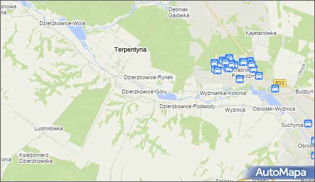 mapa Krzywie gmina Dzierzkowice, Krzywie gmina Dzierzkowice na mapie Targeo