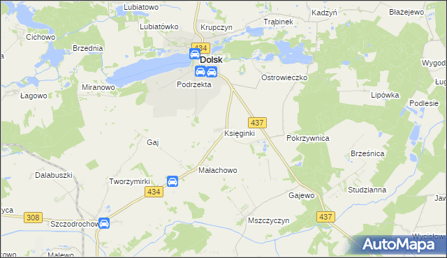 mapa Księginki gmina Dolsk, Księginki gmina Dolsk na mapie Targeo