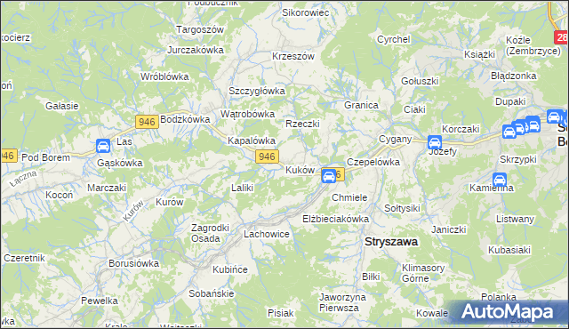 mapa Kuków gmina Stryszawa, Kuków gmina Stryszawa na mapie Targeo