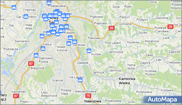 mapa Kunów gmina Chełmiec, Kunów gmina Chełmiec na mapie Targeo