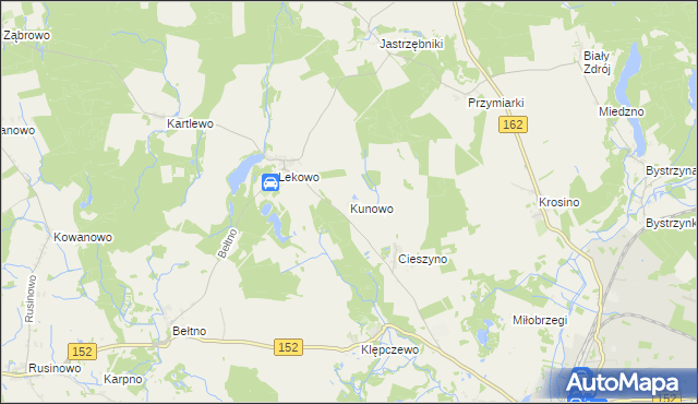 mapa Kunowo gmina Świdwin, Kunowo gmina Świdwin na mapie Targeo