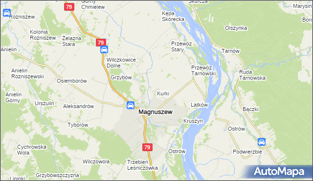 mapa Kurki gmina Magnuszew, Kurki gmina Magnuszew na mapie Targeo