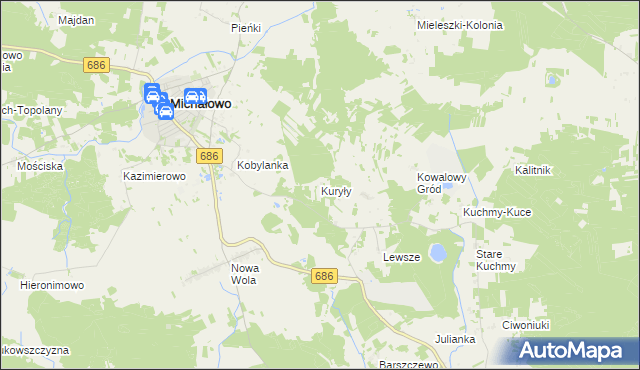 mapa Kuryły gmina Michałowo, Kuryły gmina Michałowo na mapie Targeo
