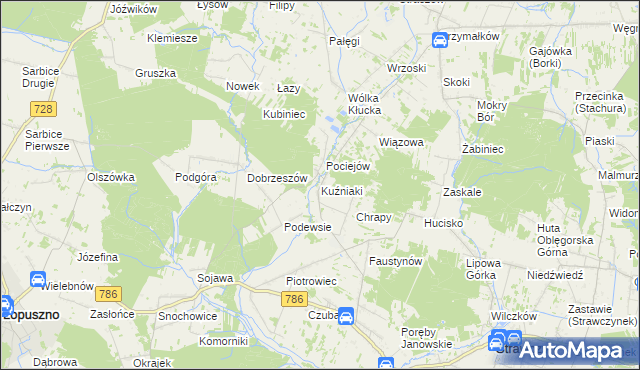 mapa Kuźniaki, Kuźniaki na mapie Targeo