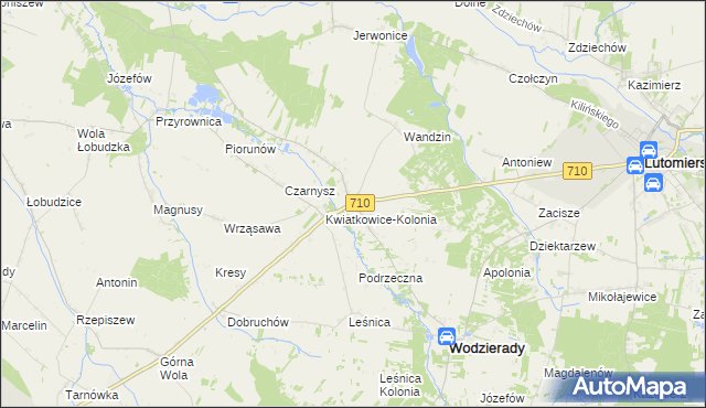 mapa Kwiatkowice gmina Wodzierady, Kwiatkowice gmina Wodzierady na mapie Targeo