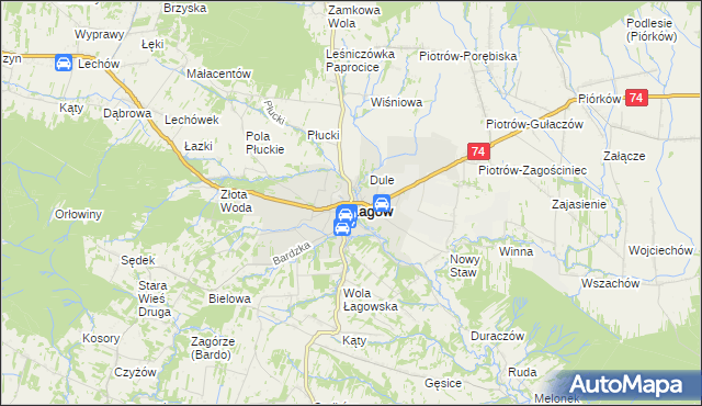 mapa Łagów powiat kielecki, Łagów powiat kielecki na mapie Targeo