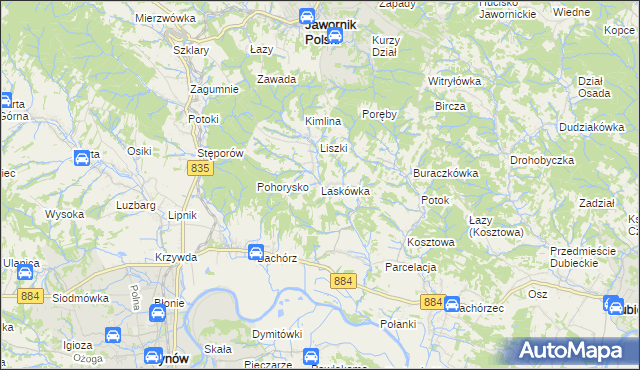 mapa Laskówka gmina Dynów, Laskówka gmina Dynów na mapie Targeo