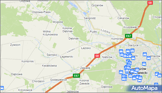 mapa Łazisko gmina Tomaszów Mazowiecki, Łazisko gmina Tomaszów Mazowiecki na mapie Targeo