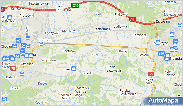 mapa Łazy gmina Rzezawa, Łazy gmina Rzezawa na mapie Targeo