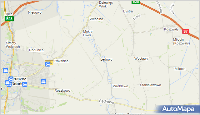 mapa Lędowo gmina Pruszcz Gdański, Lędowo gmina Pruszcz Gdański na mapie Targeo