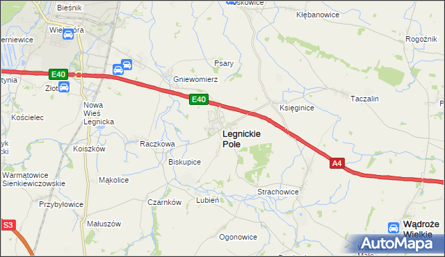 mapa Legnickie Pole, Legnickie Pole na mapie Targeo