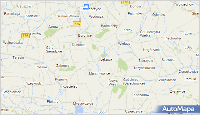 mapa Łękawa gmina Kazimierza Wielka, Łękawa gmina Kazimierza Wielka na mapie Targeo