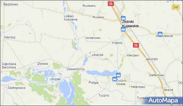 mapa Leszcze gmina Złotniki Kujawskie, Leszcze gmina Złotniki Kujawskie na mapie Targeo