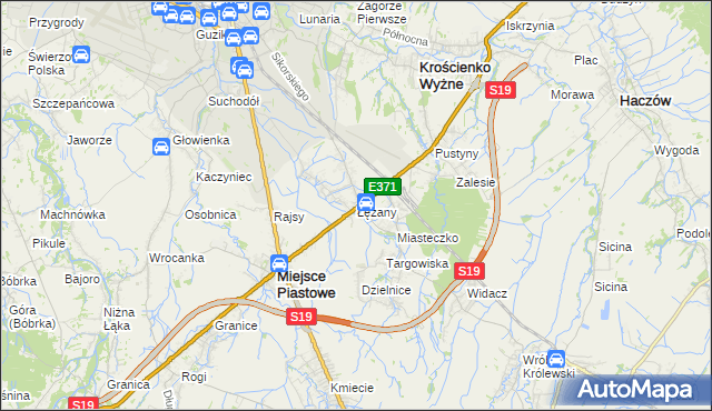 mapa Łężany gmina Miejsce Piastowe, Łężany gmina Miejsce Piastowe na mapie Targeo