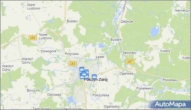 mapa Łężek gmina Połczyn-Zdrój, Łężek gmina Połczyn-Zdrój na mapie Targeo