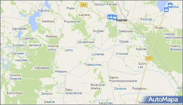 mapa Lichenek, Lichenek na mapie Targeo