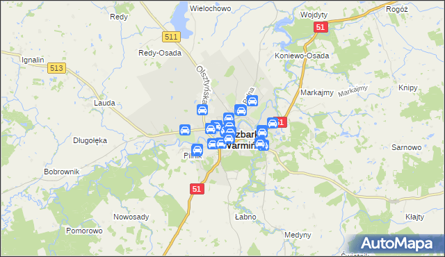 mapa Lidzbark Warmiński, Lidzbark Warmiński na mapie Targeo