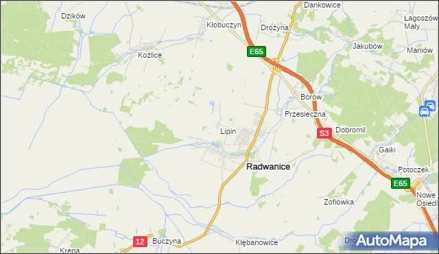 mapa Lipin gmina Radwanice, Lipin gmina Radwanice na mapie Targeo