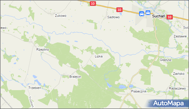 mapa Lipka gmina Dolice, Lipka gmina Dolice na mapie Targeo