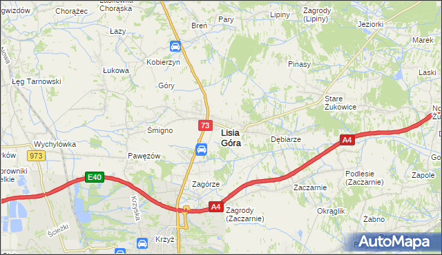 mapa Lisia Góra powiat tarnowski, Lisia Góra powiat tarnowski na mapie Targeo