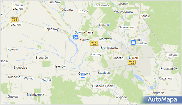 mapa Łominy gmina Ujazd, Łominy gmina Ujazd na mapie Targeo