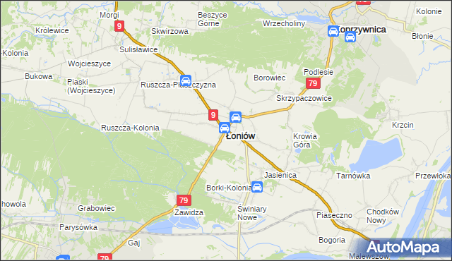 mapa Łoniów, Łoniów na mapie Targeo