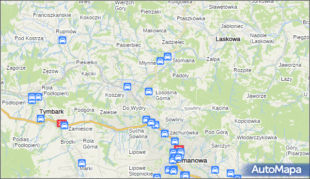 mapa Łososina Górna, Łososina Górna na mapie Targeo