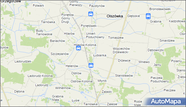 mapa Łubianka gmina Olszówka, Łubianka gmina Olszówka na mapie Targeo