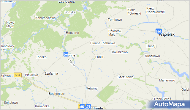 mapa Łubki gmina Radomin, Łubki gmina Radomin na mapie Targeo