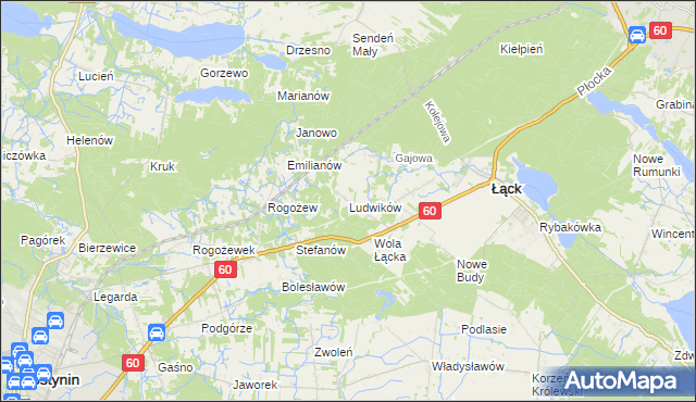 mapa Ludwików gmina Łąck, Ludwików gmina Łąck na mapie Targeo