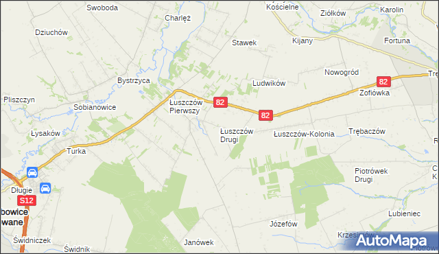 mapa Łuszczów Drugi, Łuszczów Drugi na mapie Targeo