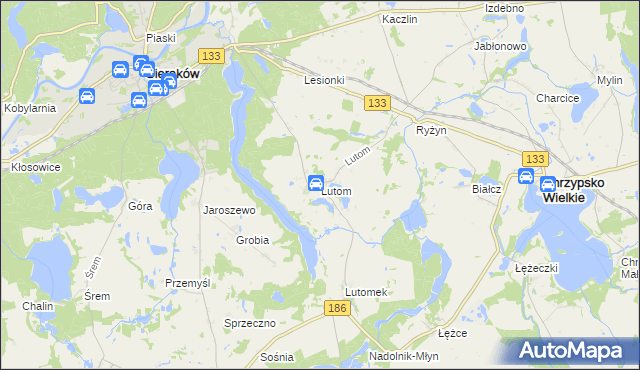 mapa Lutom gmina Sieraków, Lutom gmina Sieraków na mapie Targeo