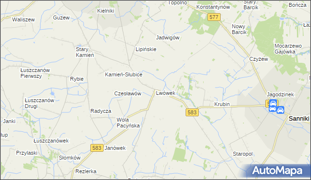 mapa Lwówek gmina Sanniki, Lwówek gmina Sanniki na mapie Targeo